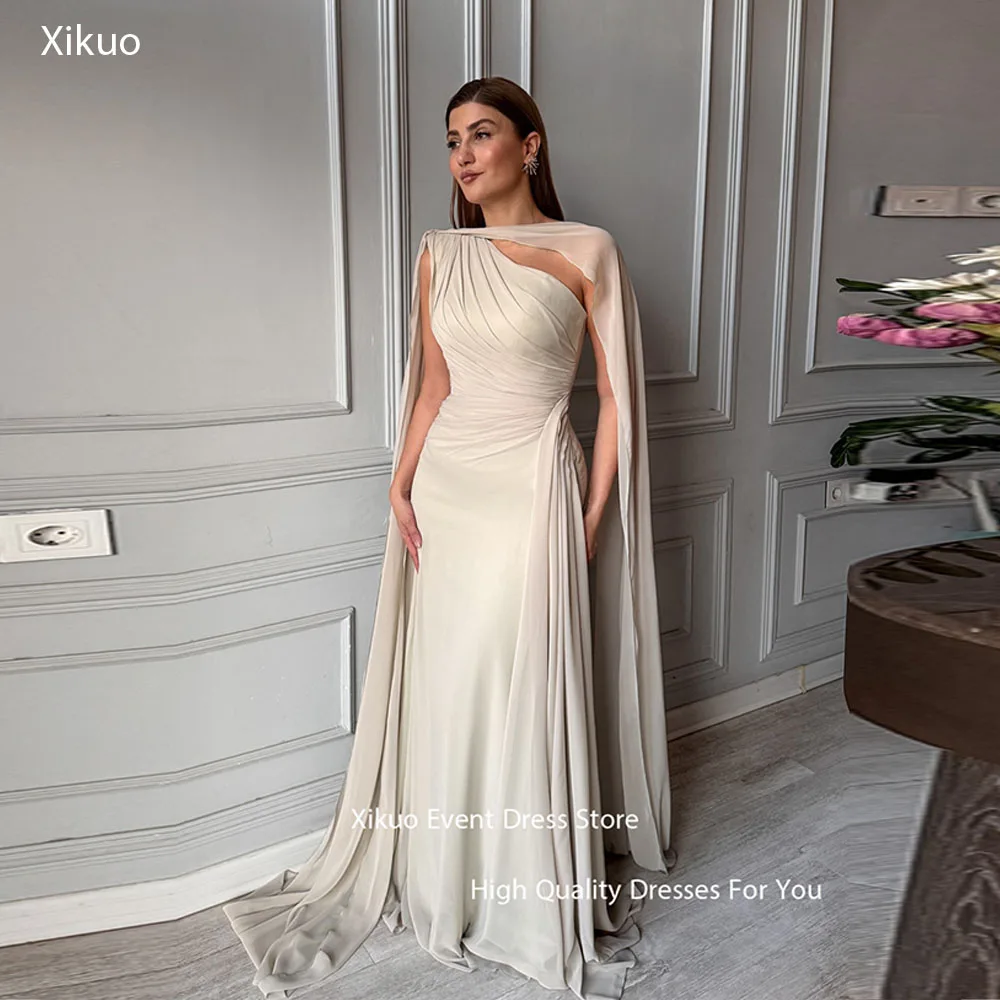 Xikuo elegante champán gasa vestidos de noche un hombro sirena fiesta vestido de graduación mujer bata plisada cóctel mujer personalizado
