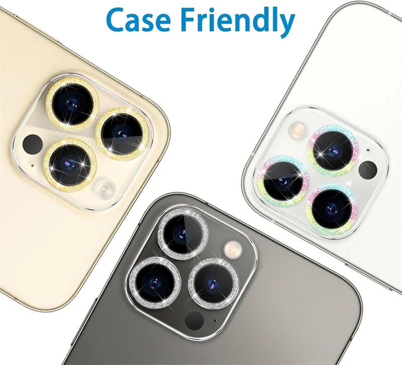 Klarer Bling-Glitzerglas-Kameraobjektivschutz für iPhone 16 15 17 Pro Max Mini Plus 16 Pro 16 Pro Max Objektivabdeckung