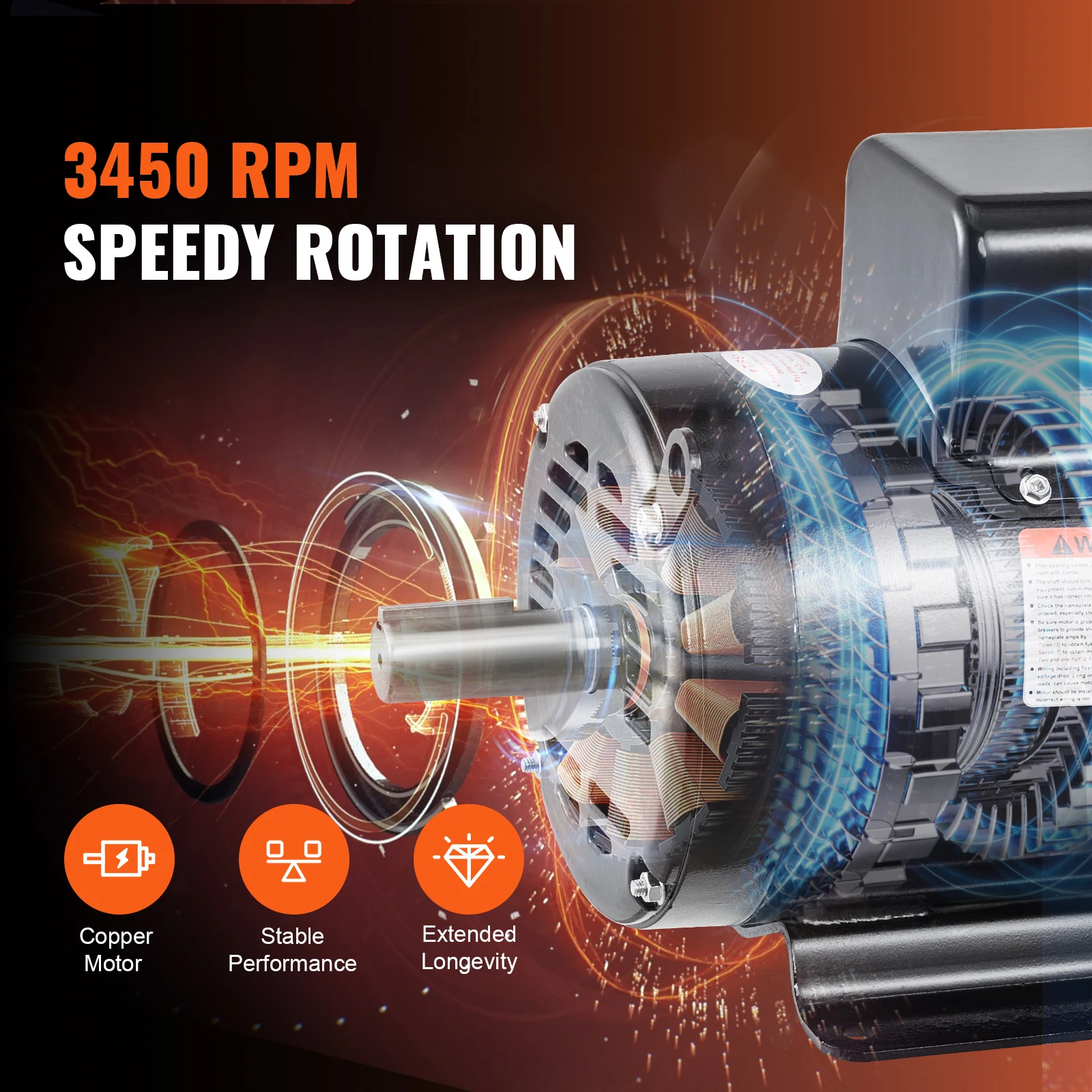 محرك ضاغط الهواء SucceBuy 7.5HP 230 فولت 31.6 أمبير محرك كهربائي أحادي الطور 3450 دورة في الدقيقة 184T إطار لدوران الضاغط CW/CCW