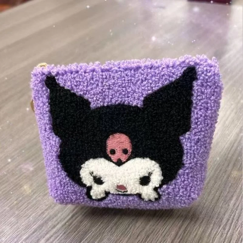 10cm sanrio hello kitty bolsa de armazenamento de moedas de pelúcia dupla camada zíper mochila pendurado chaveiro decoração amigo presente de natal