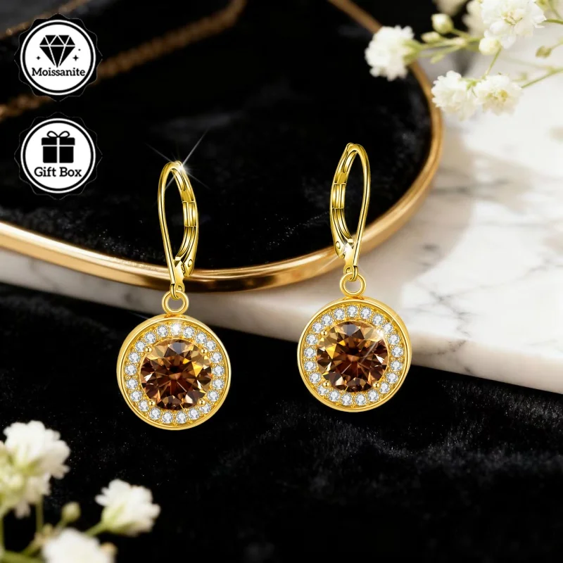 LAMVOICE Schmuck für Damen/Ohrringe mit 4 Karat Moissanit, hypoallergener Hakenohrring, Weihnachtsgeschenk für hochwertigen Schmuck