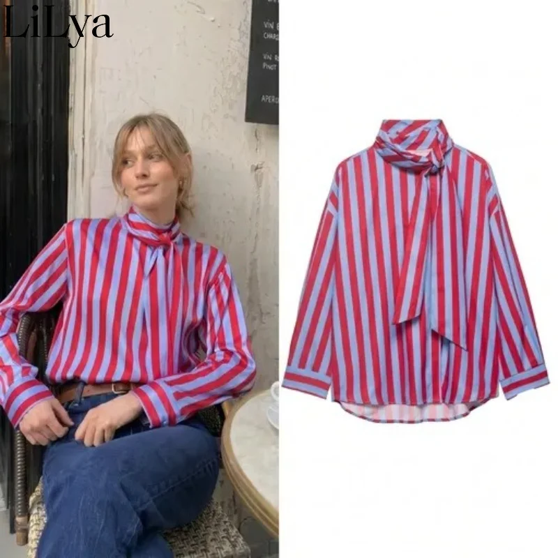 

2026 Summer New Elegant Unique Fashion Hot Sale Versatile Striped Bow Women Shirt Office Commute Casual Daily chic Women Blouse