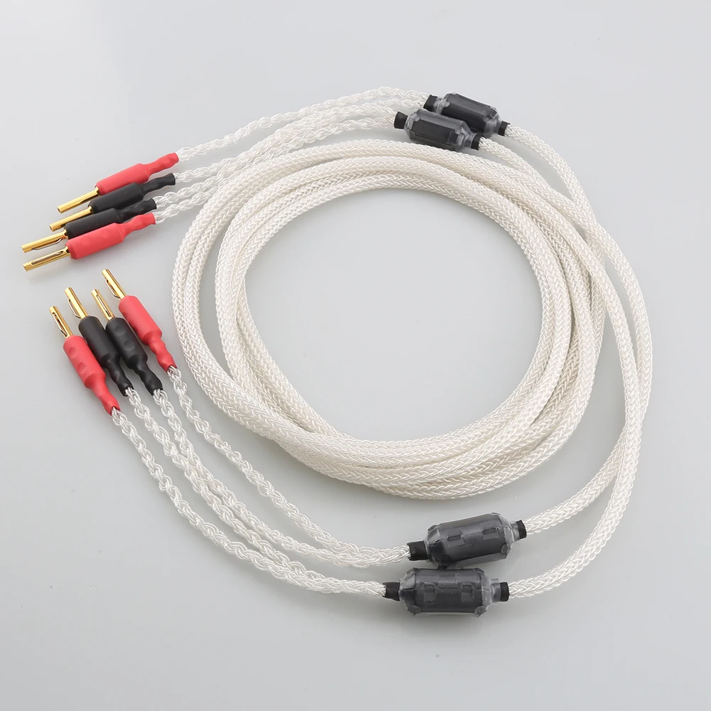 Pair 100% 16cores Pure Silver Soft Speaker Cable with Viborg Pure Copper Bnanana Plug HIFI Loudspeaker Cable Audiophile