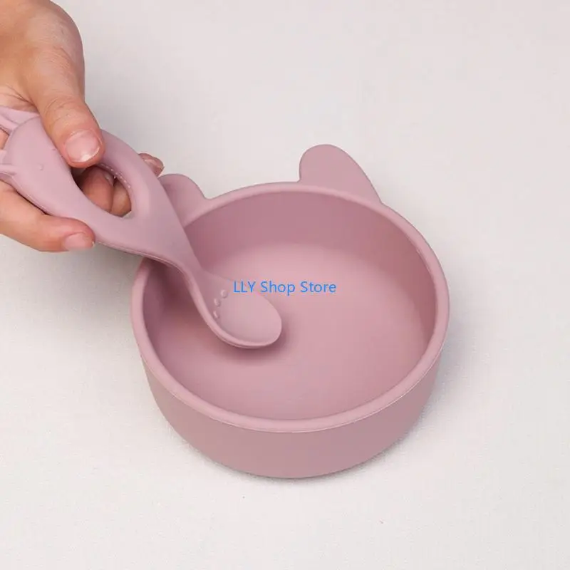 T8UD Baby Feeding Set with Spoon Silicone Bowl and Bib Feed Supplies