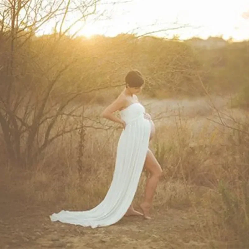 Vestido de gasa con cuello en V para sesión de fotos, accesorios de fotografía de maternidad a la moda, ropa Maxi para embarazadas