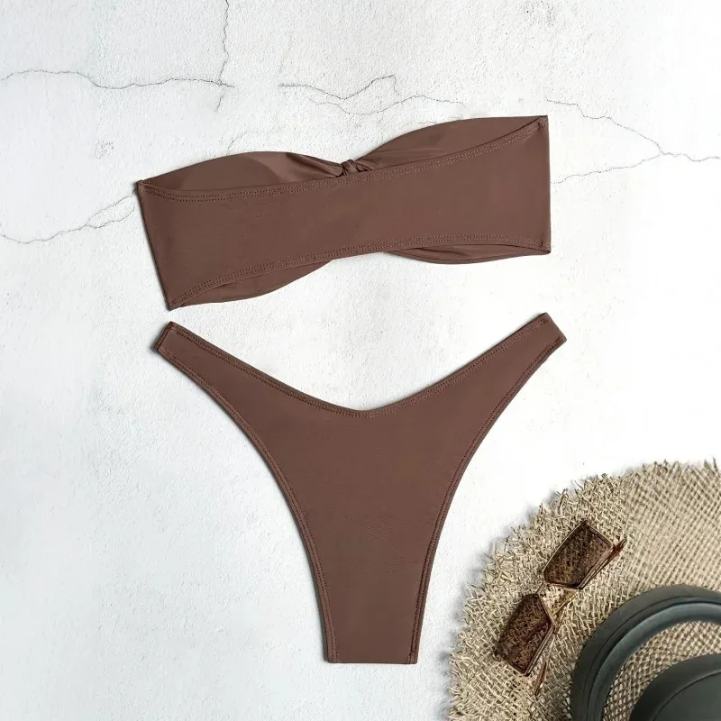 

Летний купальник-бандо, женский сексуальный комплект бикини из двух частей, купальный костюм с высокой талией, женские сексуальные купальники