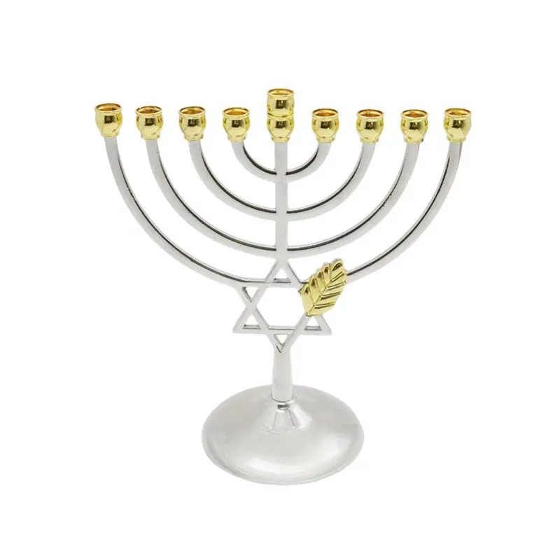 CQMF-Menorah 9 Branch Traditional Jewish Candle Sticks Holder Jerusalem Temple 9 Light Candles