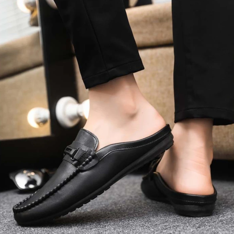 Summer Men Casual Loafers Fashion Breathable Casual Shoes for Man Outdoor Light Mules Cool Half Shoes Italian Design Sandals