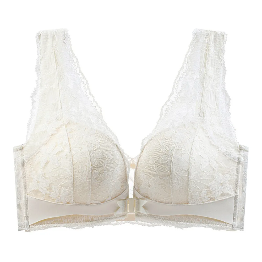Sexy Lace Front-fastening Bra Breathable V Neck Design Push-up Thin Bra Anti-sagging Support Wire-free Bra Women Underwear