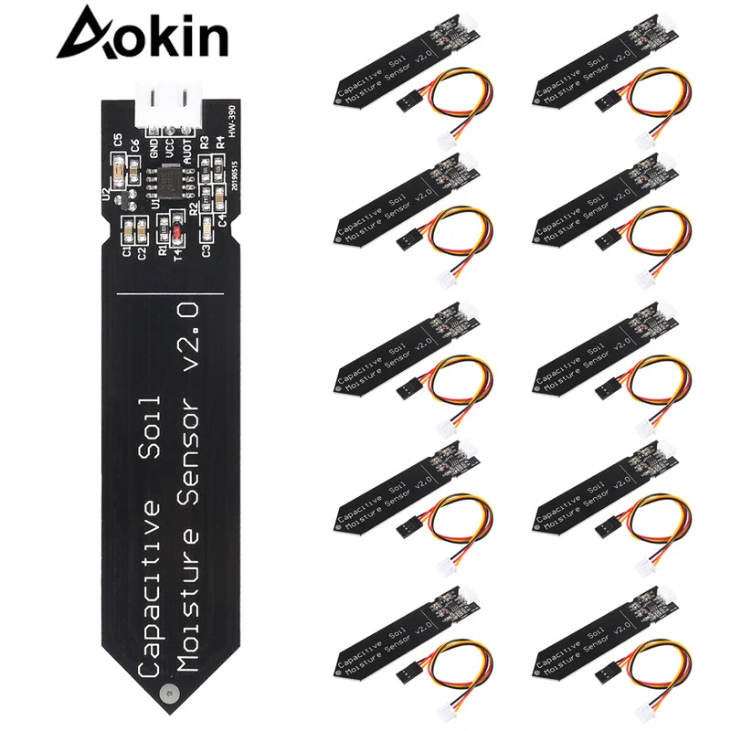 10PCS Capacitive Soil Moisture Sensor Module Anti-corrosion Wide Voltage Wire 3.3~5.5V Corrosion Resistant W/Gravity for Arduino