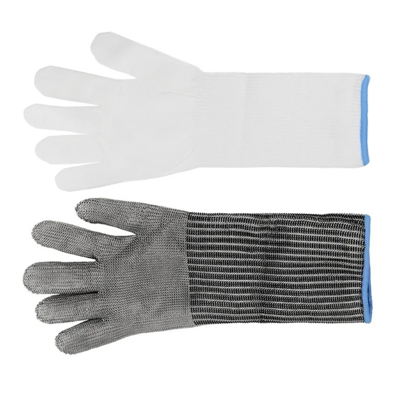 1Pair Cut Resistant Glove with Arm Protection Sleeves Level Stainless Steel Mesh Metal Glove Butchers Metal Glove for Meat Fish