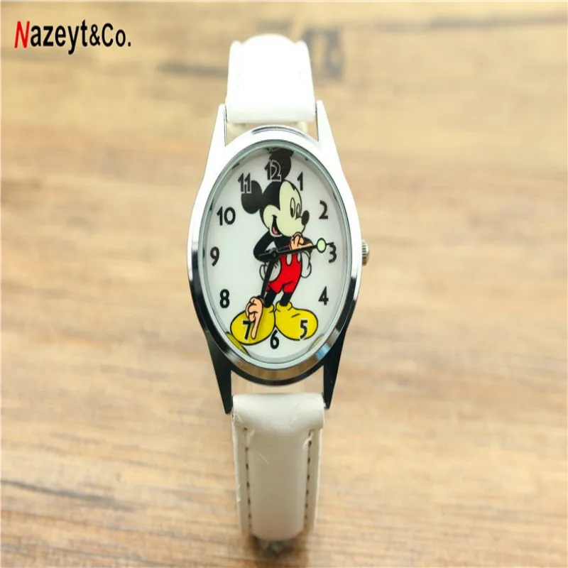 Disney Mickey Fashion Children\'s Cartoon Watch Kawaii  Anime Figure Leather Quartz Wristband watch boys girls kids Gifts