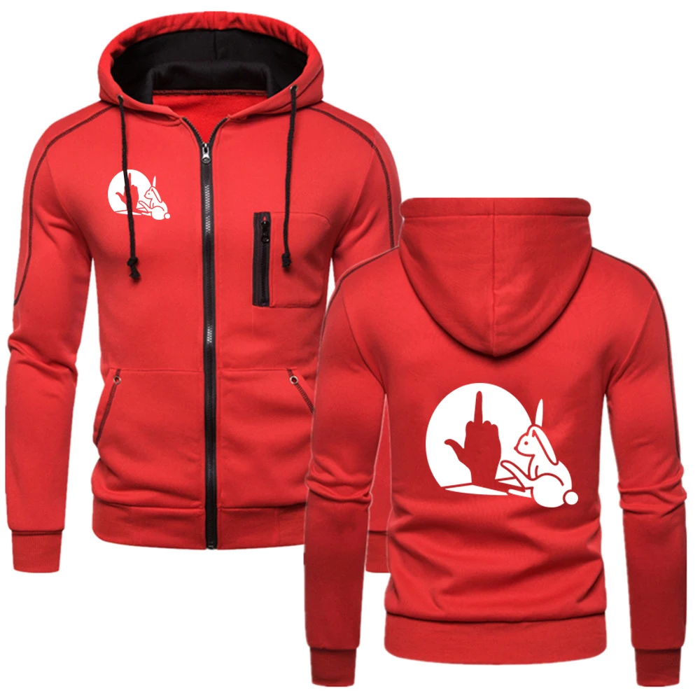 

Funny Rabbit 2024 New Men's Solid Color Sweatshirt Jacket Animal Bunny Lover Long Sleeve Zipper Hooded Streetwear Clothing