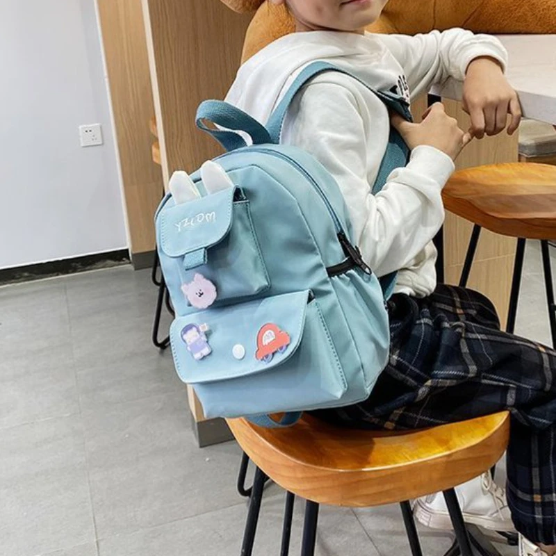 2022 New Children School Bags Cute Rabbit Ears Solid Color Boys Girls Zipper Backpack