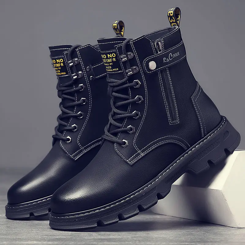 Men's Casual High-Top Breathable Canvas Safety Shoes Outdoor Spring Work Boots Versatile Youth Trend round Toe Low Heel