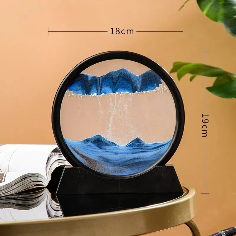 Moving Sand Art Picture Round Glass 3D Deep Sea Sandscape In Motion Display Flowing Sand Frame Relaxing Desktop Decor