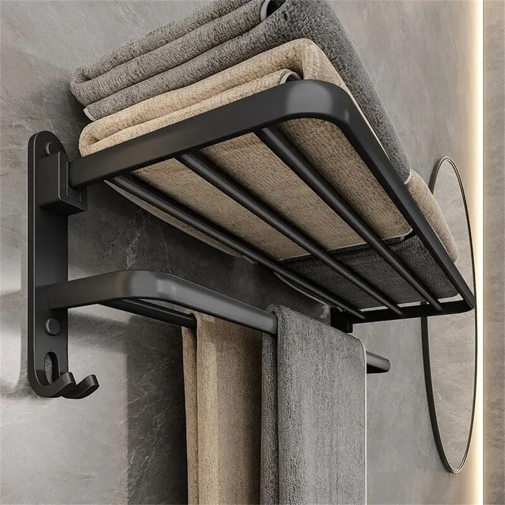 

Multifunctional Aluminum Foldable Towel Rack Wall-Mounted Bathroom Item Shelf Suitable for Shower Rooms Bathroom Accessories