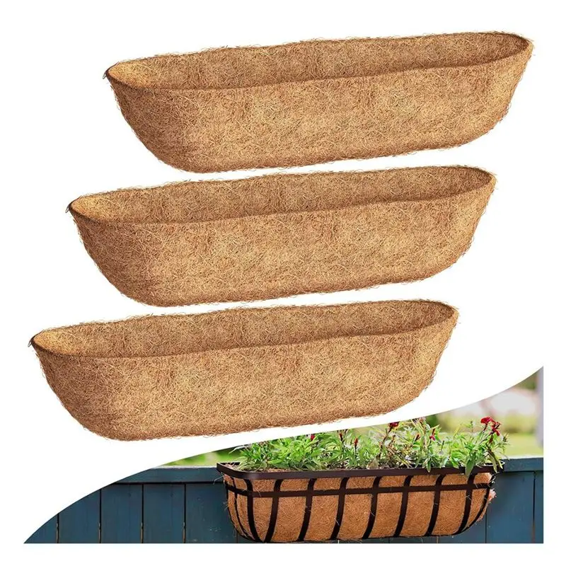 AT13 36 Inch 3 Pack Trough Liners, Coconut Coir Fiber For Wall Basket Planters, Window Box Liners, Garden Planter Baskets Easy T
