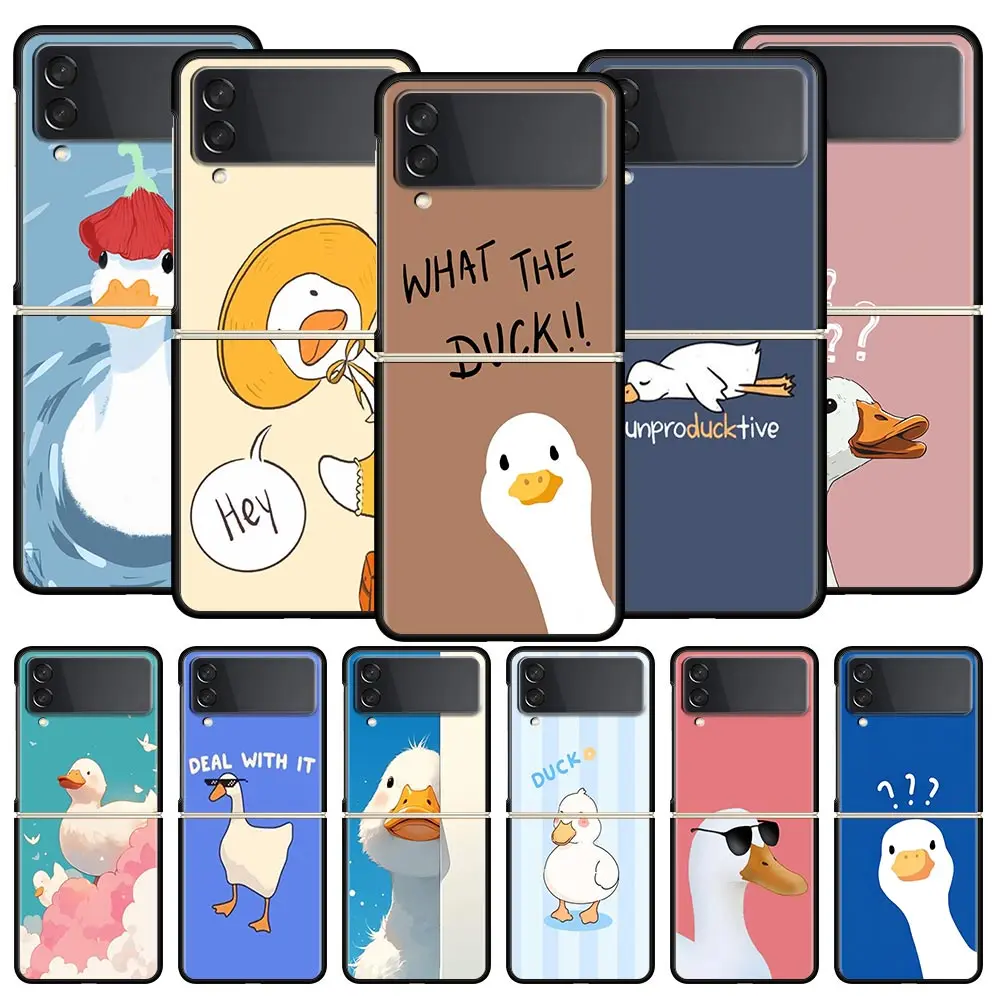 Funny Duck Phone Case For Samsung Galaxy Z Flip3 Flip4 Flip5 Case Shell For Z Flip 3 4 5 6 7 Hard Folding Cover
