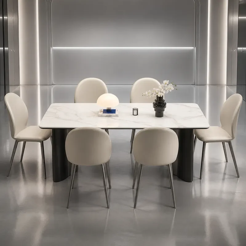 Rectangular Rock Slab Dining Table and Chairs Set Italian Light Luxury Style Simple Modern Design for Living Room Small