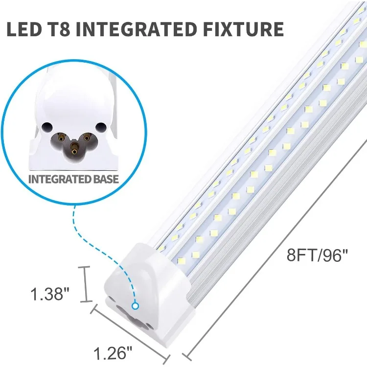 8FT LED Shop Light 120W, 14400lm, 6000K Cold White, T8 96'' Integrated LED Light, V Shape, 8Foot LED Tube Light