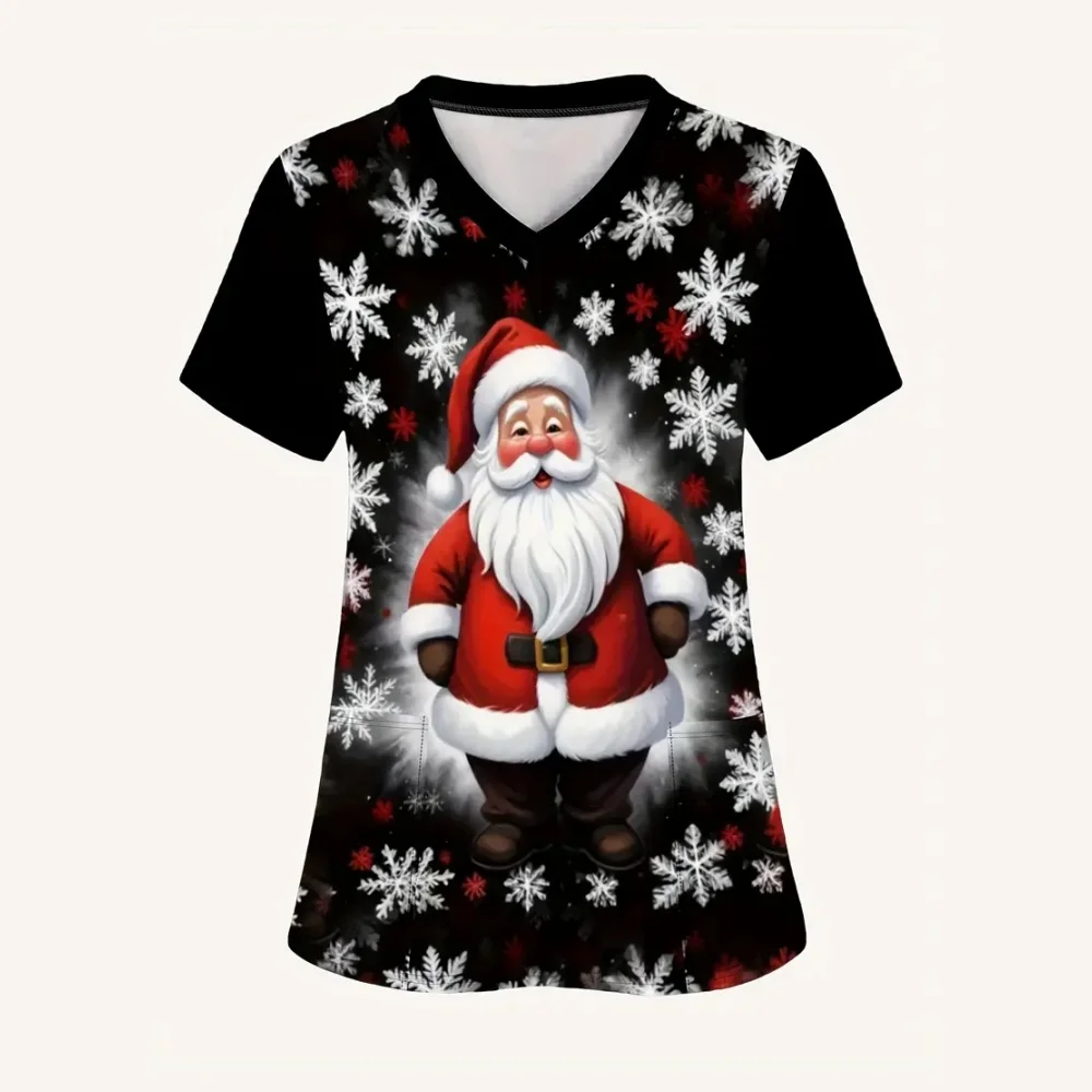 Christmas women's nurse uniform top with star and Christmas cookie pattern, V-neck veterinary nurse uniform shirt, nurse uniform