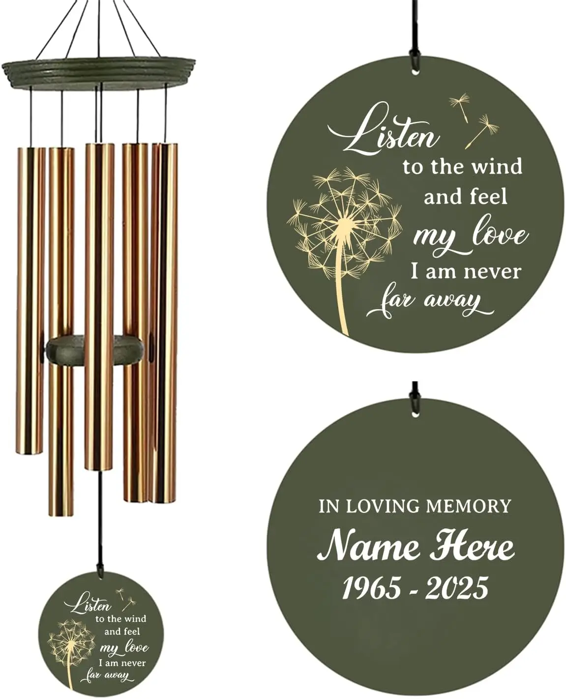 

Custom Memorial Wind Chime 36 Inch, Sympathy Gift for Loss of Loved One, Outdoor Dandelion Design