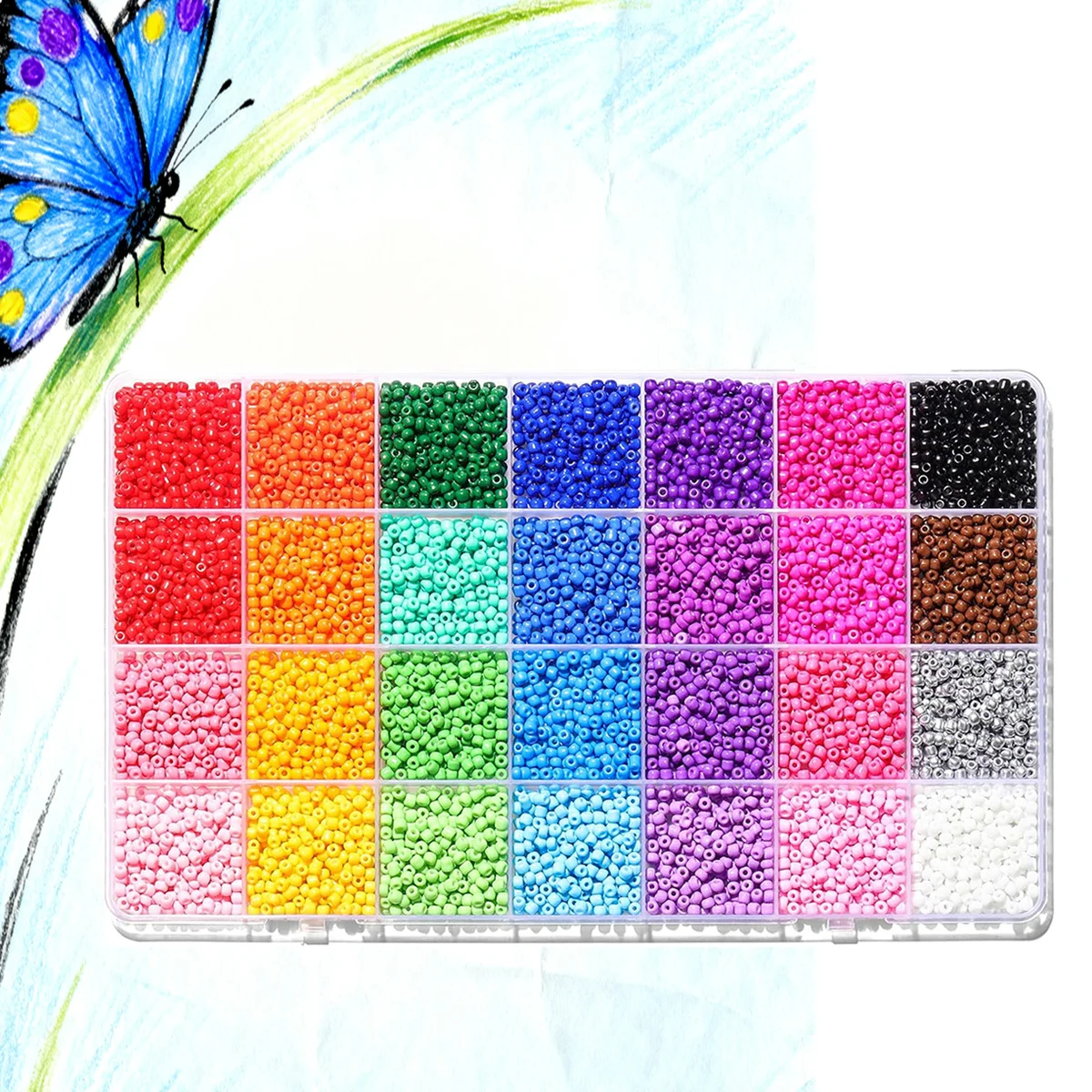 28 colors of 3mm seed beads, 7200 glass seed bead set for jewelry and bracelet making