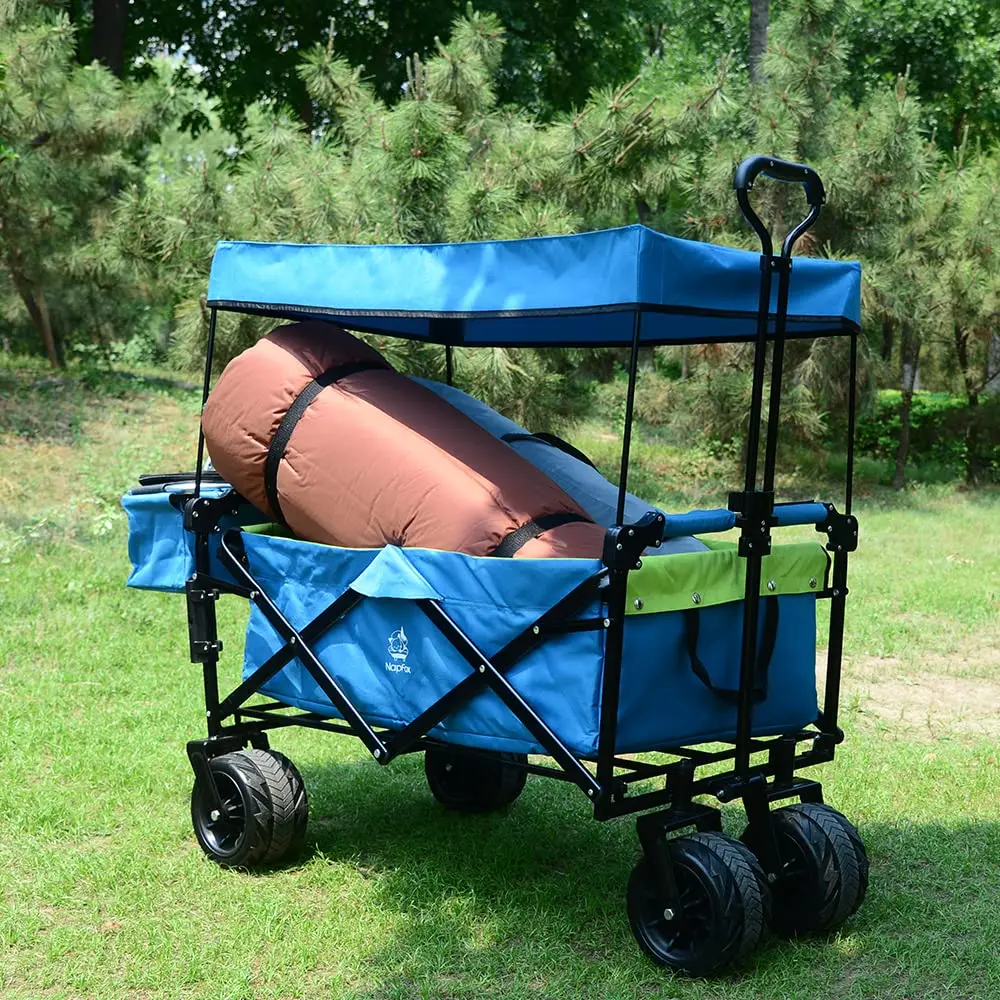 Collapsible Folding Wagon Cart with Removable Canopy, Heavy Duty 250lbs Utility Cart, 4