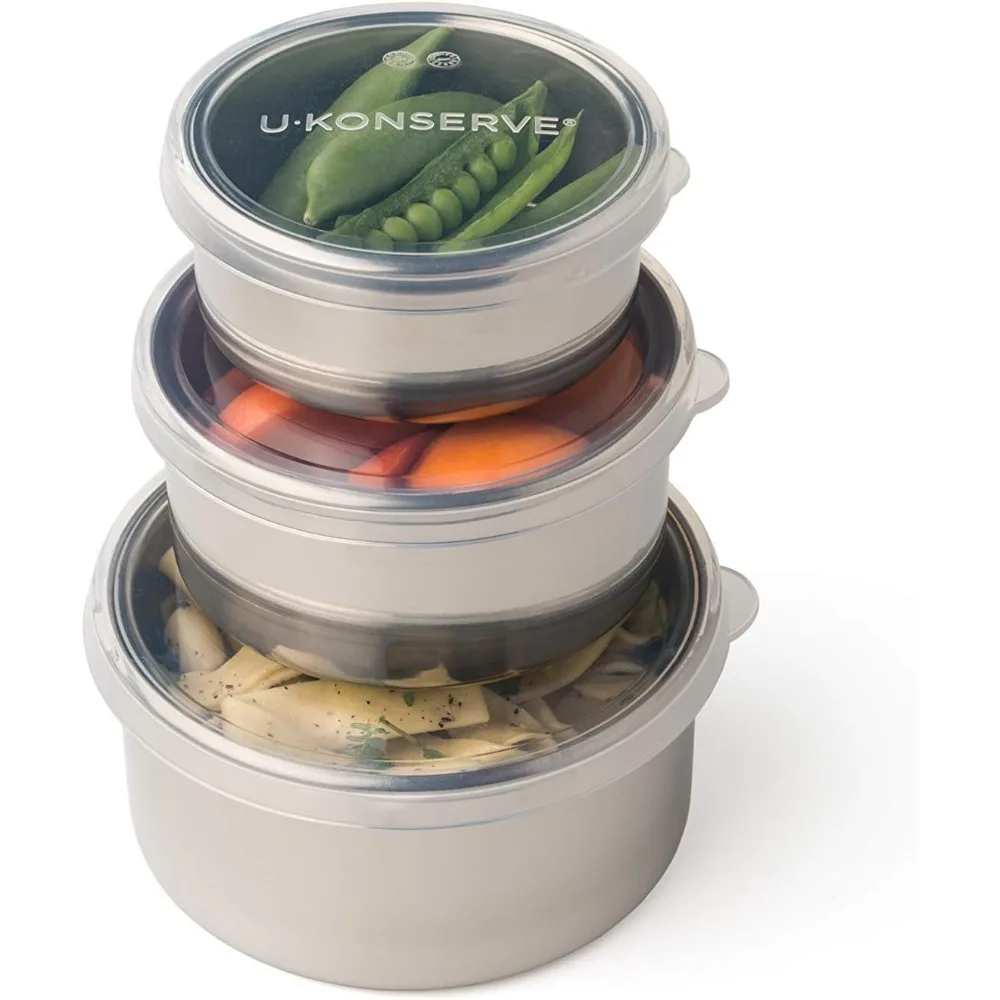 

U Konserve Stainless Steel Nesting Trio Food Containers with Silicone Lids, Leak Proof & Dishwasher Safe (Set of 3: 5/9/16 oz)