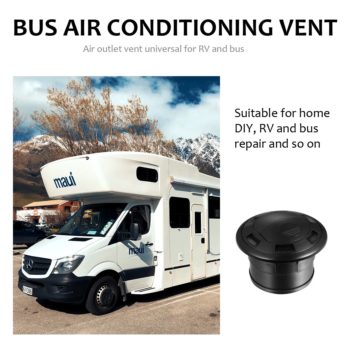 

Round Air Conditioner Outlet Vent 2- Black RV Bus Car DIY Repair Parts Caravan Accessories Electric Car Ventilation Cover