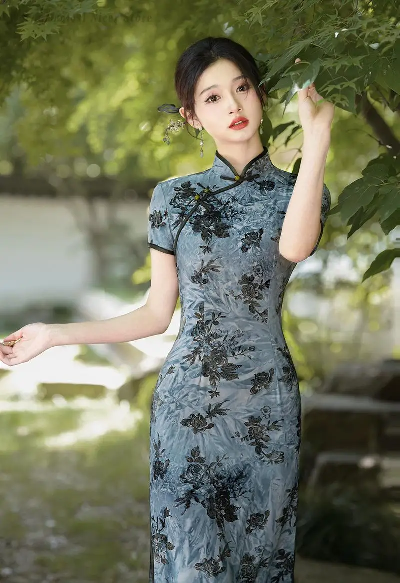 Improved Long Mother's Cheongsam New Chinese Style Wedding Banquet Birthday Banquet Stage Performance Elegant Dress
