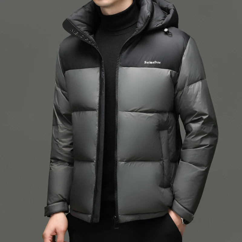 

90% White Duck Down Parkas Coat Men 2025 Winter Fashion Patchwork Puffer Jacket Hood Wind-proof Duck Down Coat
