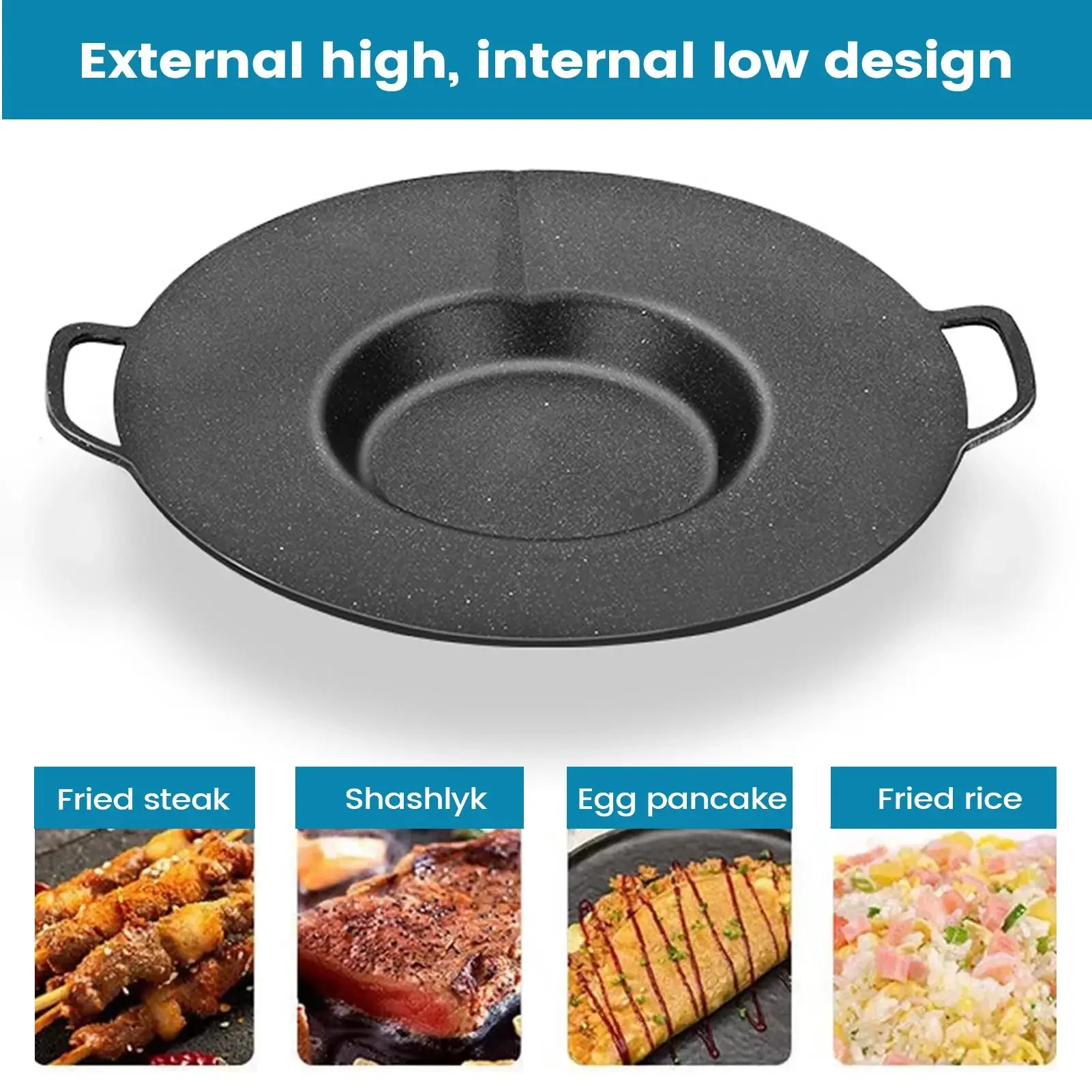 Griddle Pan Round Home Cookware Aluminum Alloy Grill Pan with Handles for Indoor Outdoor Camping BBQ Family Dining Picnic Travel