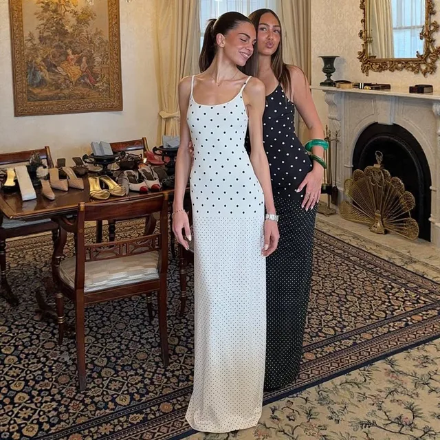 2026 New Womens Polka Dot French Style Long Slip Dress Sleeveless Hip Hugging Slim Fit Casual Women Clothing