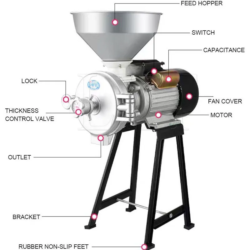 High Power Electric Feed Mill Dry Type Cereals Grinder Corn Grain Rice Coffee Wheat Flour Mill Grinding Machine