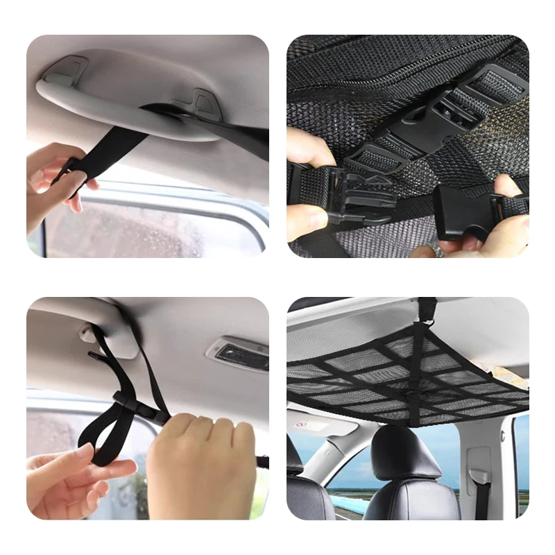 Car ceiling cargo net multifunctional hanging storage organizer with large capacity for convenient storage of car ceiling net