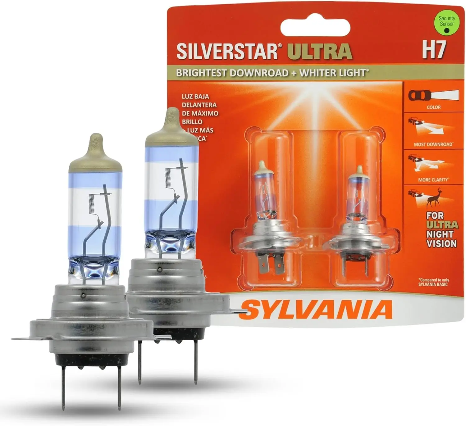 

H7 SilverStar Ultra Halogen Bulb, 2-Pack, High Beam Low Beam Fog Replacement, Brighter Whiter Light, Tri-Band Technology