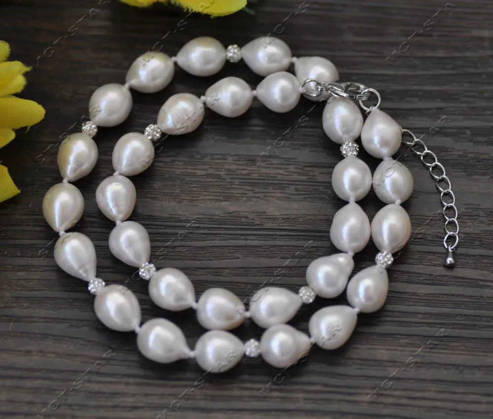 

MTC·STAR Z13211 A+ 20" 14mm White Teardrop Rice Freshwater Pearl Necklace CZ Bead Custom Jewelry