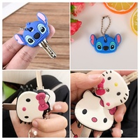 Stitch hello kitty Key Protective Caps Anime Lilo & Stitch Cartoon Modeling Silicone Key Cover Portable Keychain Holder