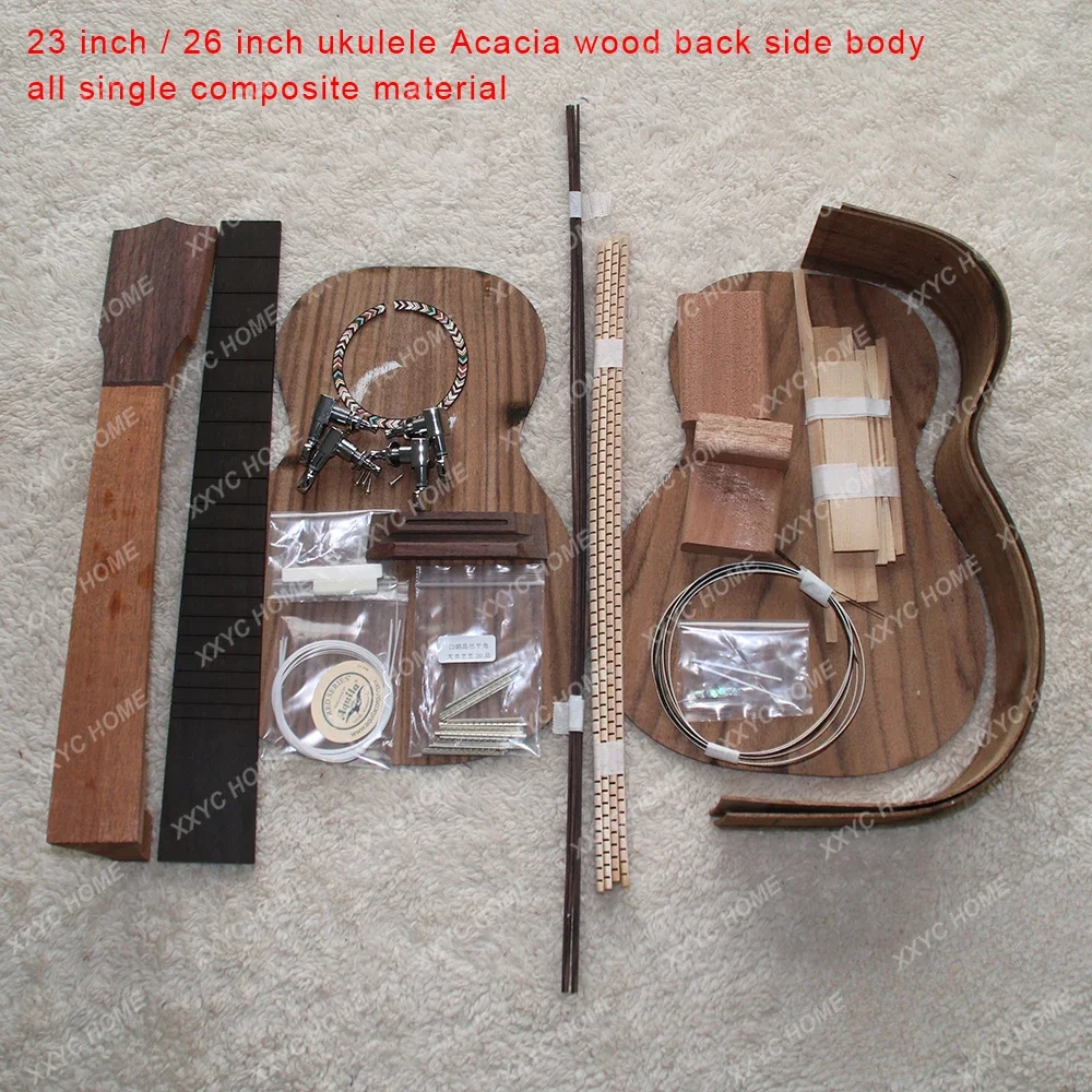 23inch/26inch DIY Ukelele Kit Ukulele Acacia Wood Back Side Body Ebony Fingerboard Set All Single Combination Color Shell Sound