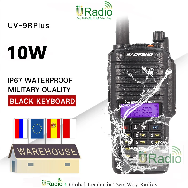 Baofeng Walkie Talkie UV-9R Plus 10W IP67 Waterproof Two Way Radio DualBand 136-174/400-520MHz Ham Radios 10KM UV-9RPro CE Proof