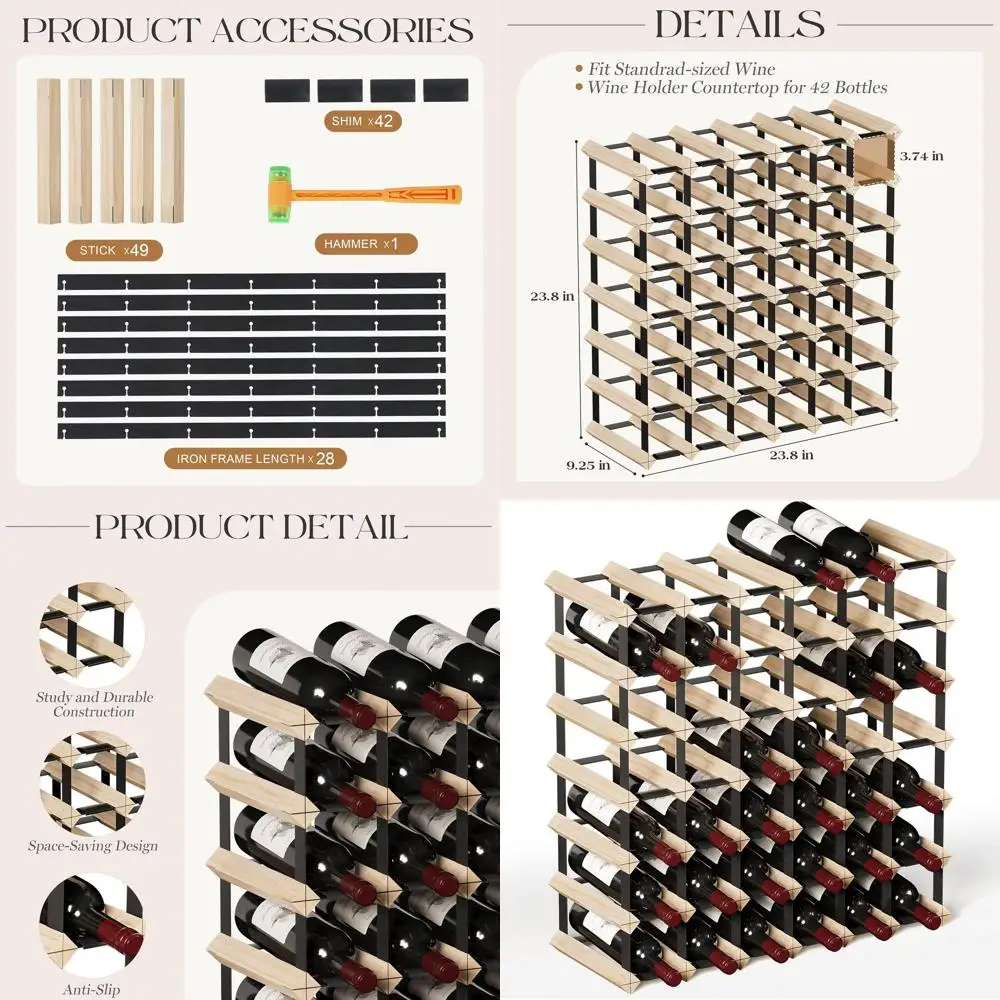 

Stylish Countertop Wine Rack - Holds 42 Bottles, Perfect for Displaying & Organizing Your Collection, Durable and Space-Efficien