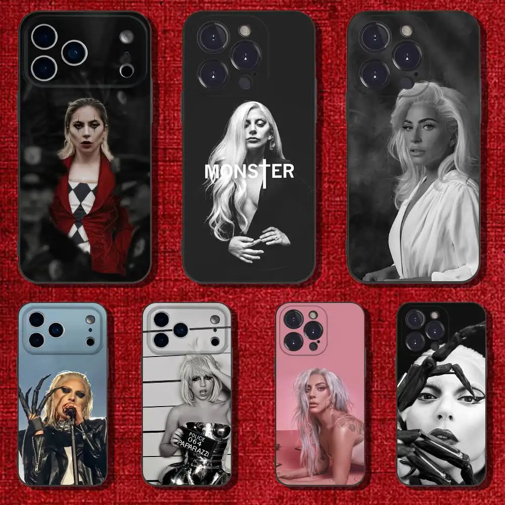 حافظة هاتف Singer L-Lady Gaga لهاتف iPhone 6,17,16,15,14,13,12,11 Plus,Pro Max,XS,X,XR,SE,Mini,8,7,غطاء أسود من السيليكون الناعم #1