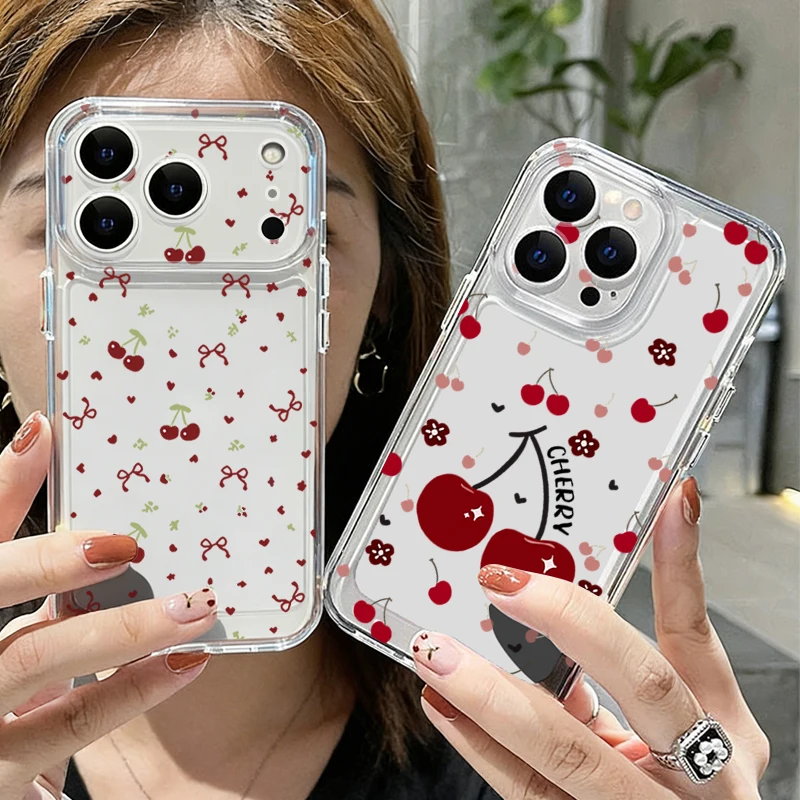Red Cherry Fruits Pattern Case For iPhone 17 Pro Max Coque iPhone 16 15 14 13 12 Pro Max 11 Clear TPU Silicone Soft Cover