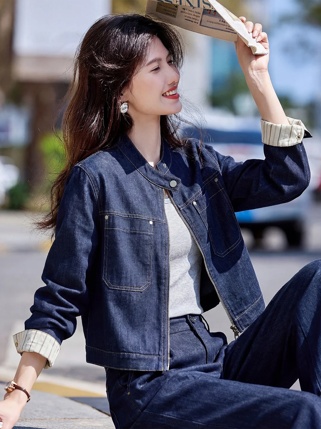 

Chic Casual Denim Jaet Women's Spring 2026 New Sle Versatile Faionable Commuting Jaet Top High Sensation Simulation