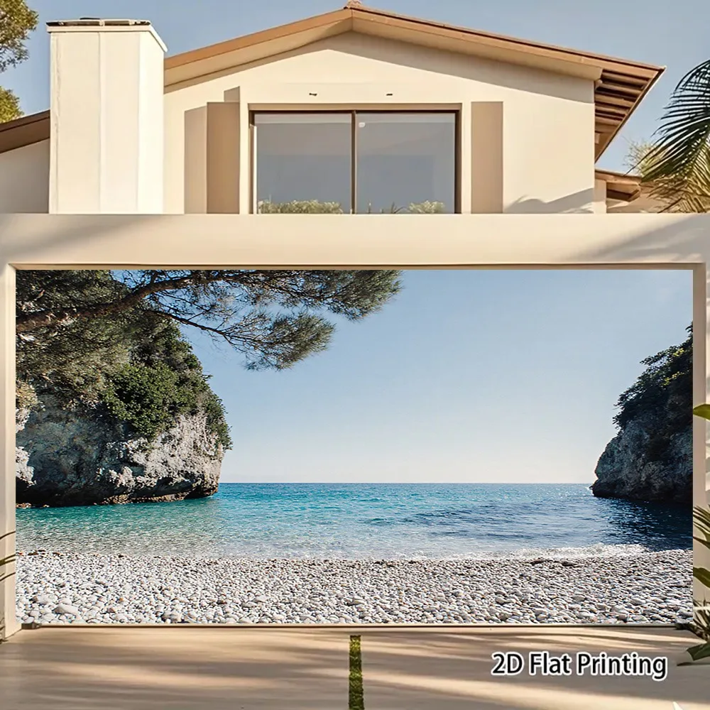 2D Flat, 1pc Turquoise Mediterranean Sea Beach Wall Tapestry - UV Printed Greek Island Backdrop Cloth with Pebble & Turquoise Wa
