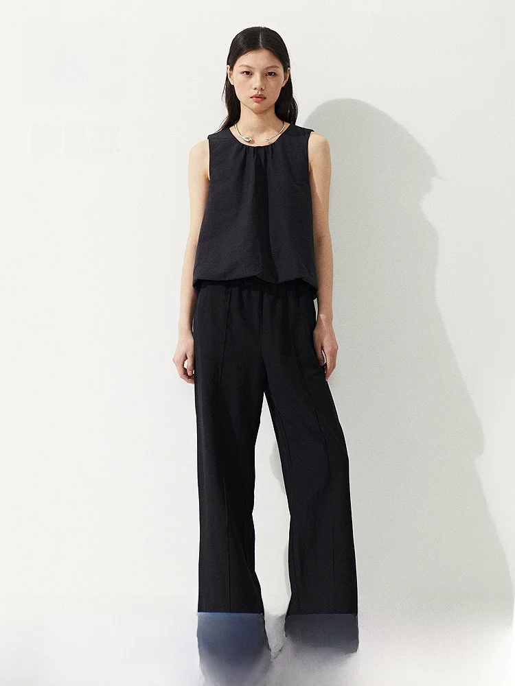 

Женская майка H&M: летний топ с круглым вырезом и подолом-баллон, из тонкой хлопковой смеси, для повседневной носки