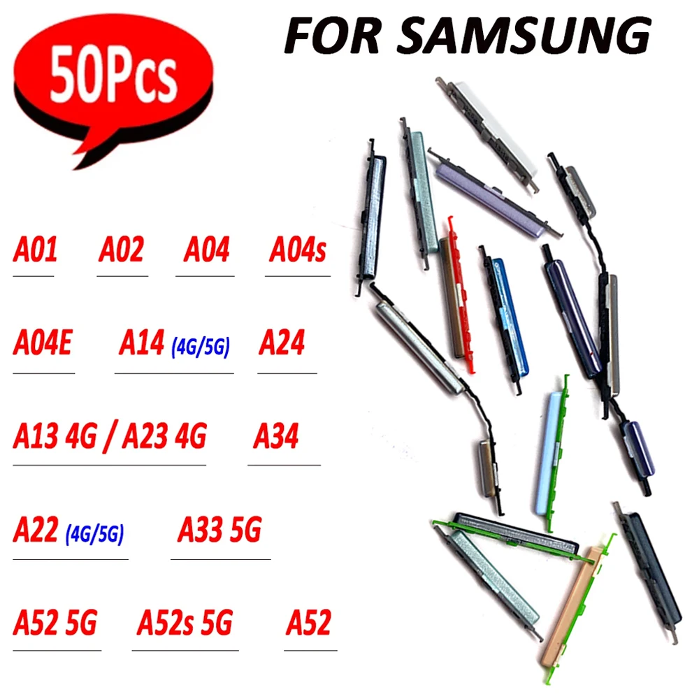 

50Pcs，New Tested Power Volume Side Button Key Part For Samsung A01 A02 A04E A04S A04 A13 A23 4G A14 A22 A33 A52 A52S 5G A24 A34