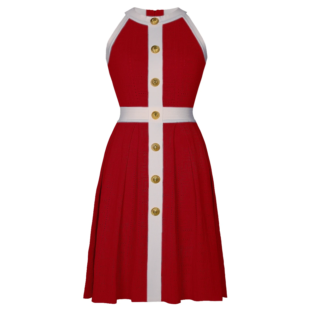 Spring And Summer New Fashionable Women's Knitted Ten Thousand Character Pattern Socialite Button Round Neck Sleeveless Dress